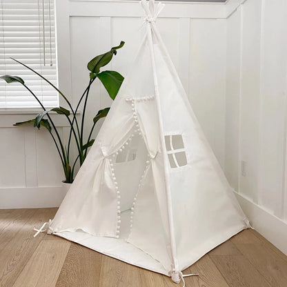 Children's Play Tent Teepee with Pom Pom Trim