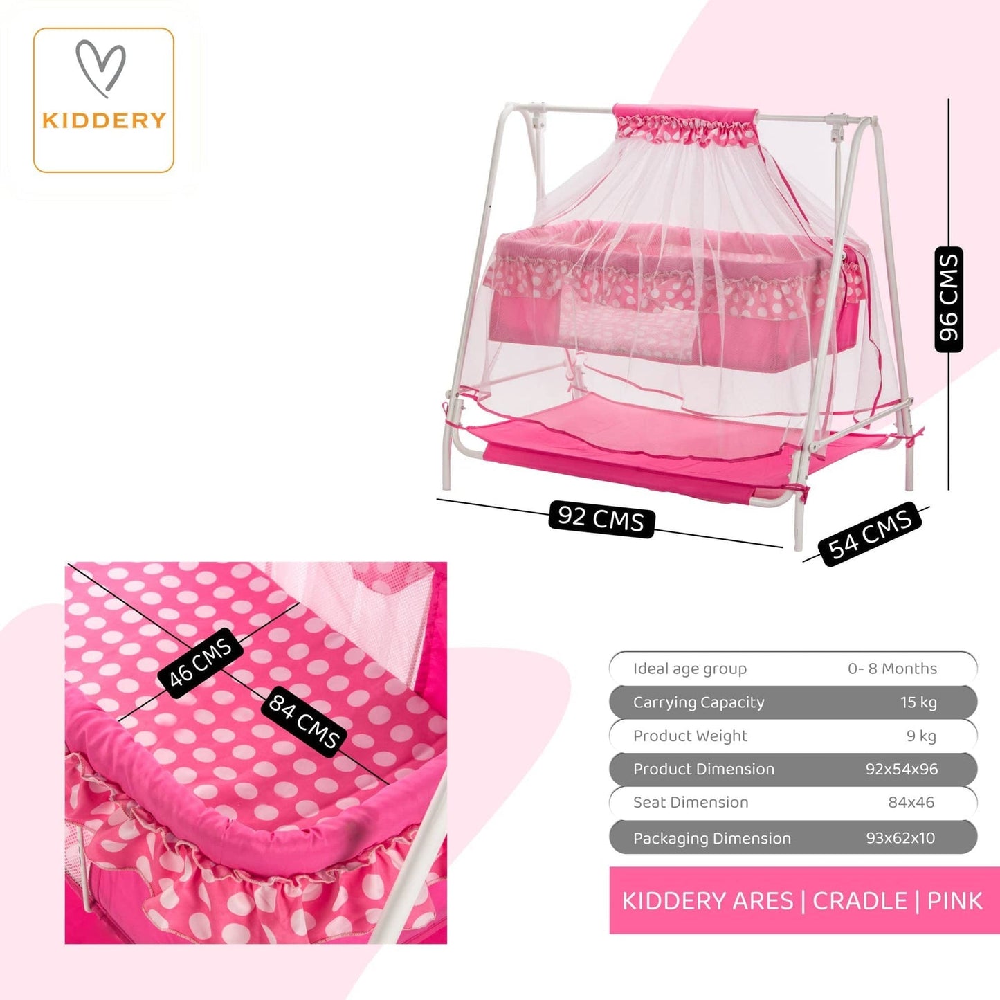 Pink Baby Cradle With Swing Lock