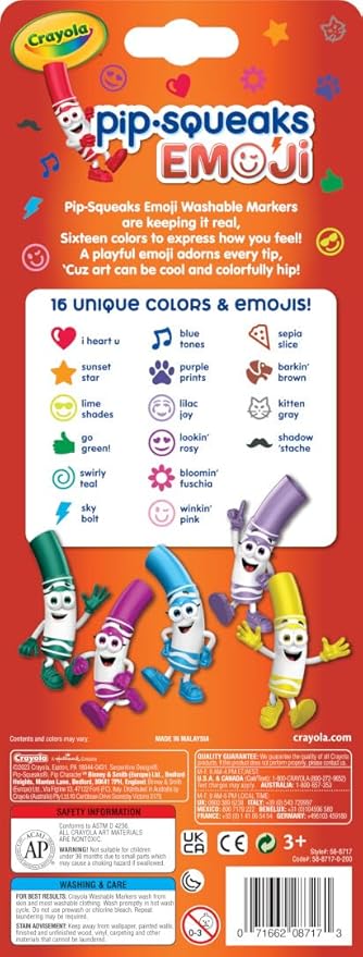 Crayola Emoji Stampers, Pip Squeaks Washable Markers, Gift for Boys & Girls, 16 Count