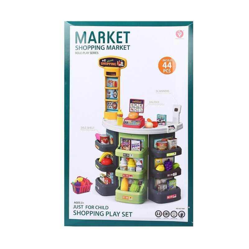 Pretend Play Grocery Store Shopping Market Toy Set - 44 Pcs