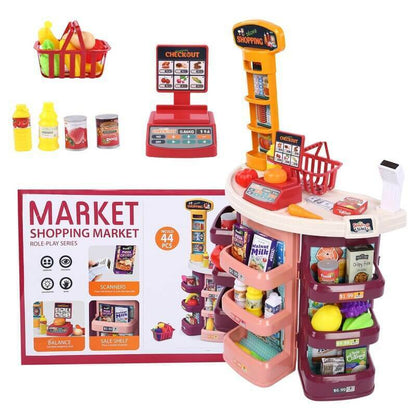 Pretend Play Grocery Store Shopping Market Toy Set - 44 Pcs