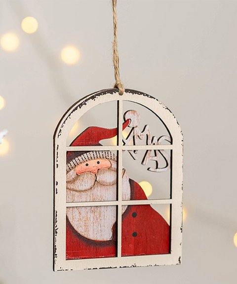 BW Holiday Timber Ornament- Santa By The Window