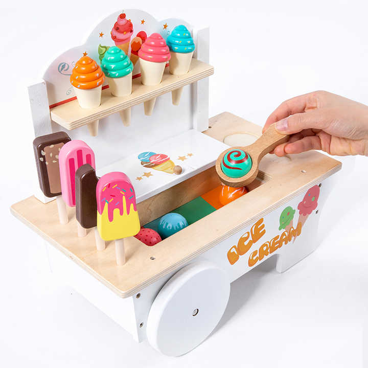 Wooden Ice Cream Shop Toy Pretend Play Set Ice Cream Maker For